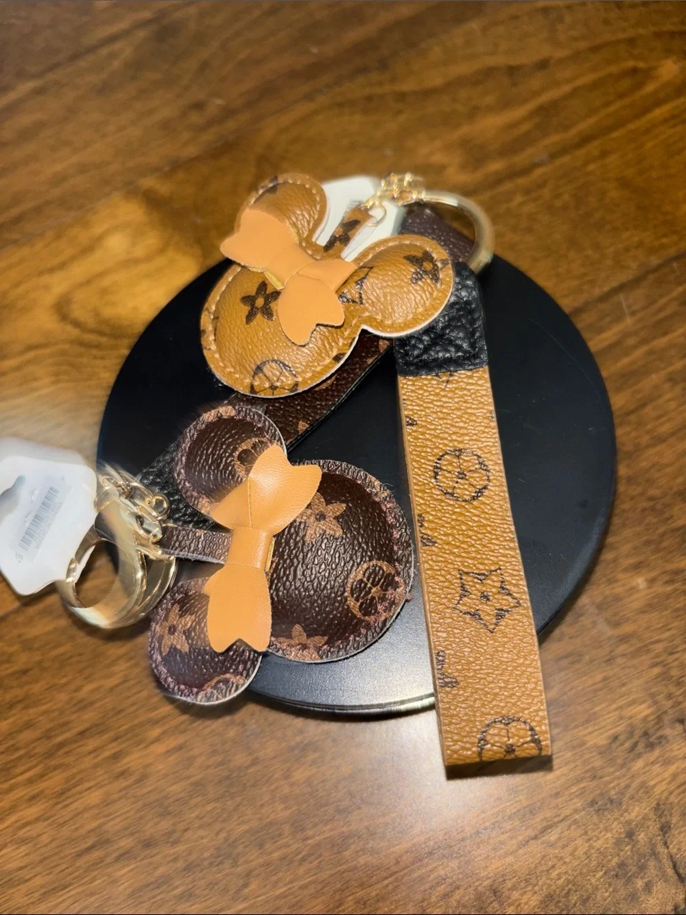 Monogram Mickey Ear Keychain in Brown or Tan Choose 1